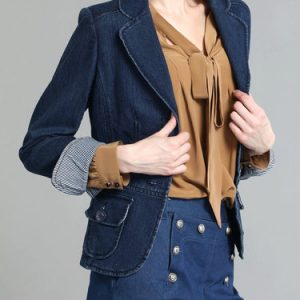 Dark Blue Work Lapel Plain Pockets Coat