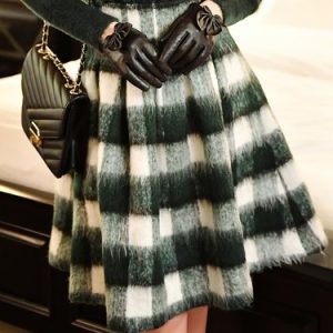 Dark Green A-line Checkered/Plaid Casual Midi Skirt