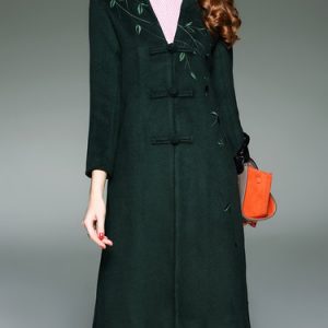 Dark Green Embroidered Vintage Coat