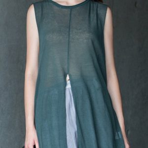 Dark Green Sleeveless Slit Crew Neck Casual Tunic