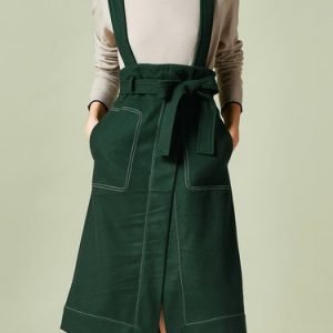 Dark Green Spaghetti Slit Midi Skirt