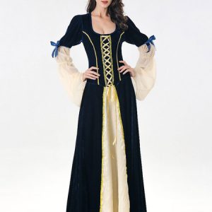 Dark Navy Retro Costumes Royal Velour Halloween Set Women Dress Halloween Costumes