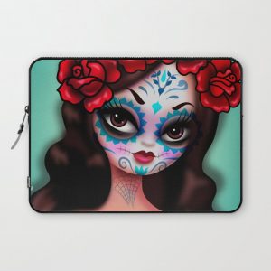 Day of the dead Girl with Roses Computer Cover by Miss Fluff - Laptop Sleeve - 13"