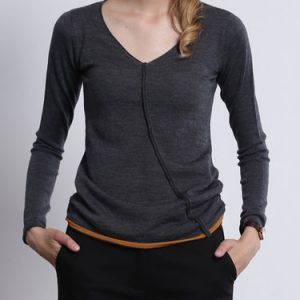 Deep Gray Casual Knitted Wool Long Sleeved Top