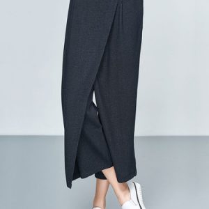 Deep Gray Plain Casual Plain Wide Leg Pants