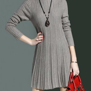 Deep Gray Ribbed Casual Plain Mini Dress