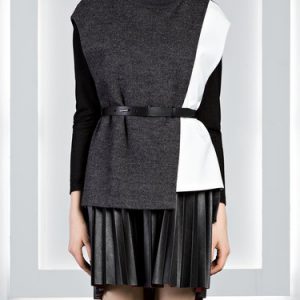 Deep Gray Turtleneck Pleated Color-block Casual Mini Dress