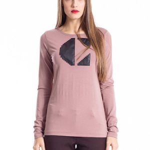 Deep Pink H-line Crew Neck Casual Long Sleeved Top