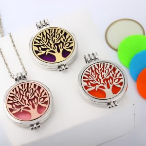 Delicate Jewelry Aromatherapy Necklace Tree of Life Pattern Locket Pendant Perfume Diffuser Necklace