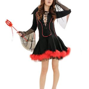 Demon Halloween Costumes Furry Women Skater Dress Black Holidays Costumes