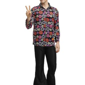 Disco Costume Men Retro Costumes Black Shir Pants Hippies Halloween Costumes