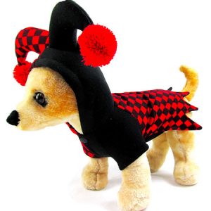 Dog Halloween Costume Harley Quinn Clown Red Black Checkered Pet Costumes Halloween