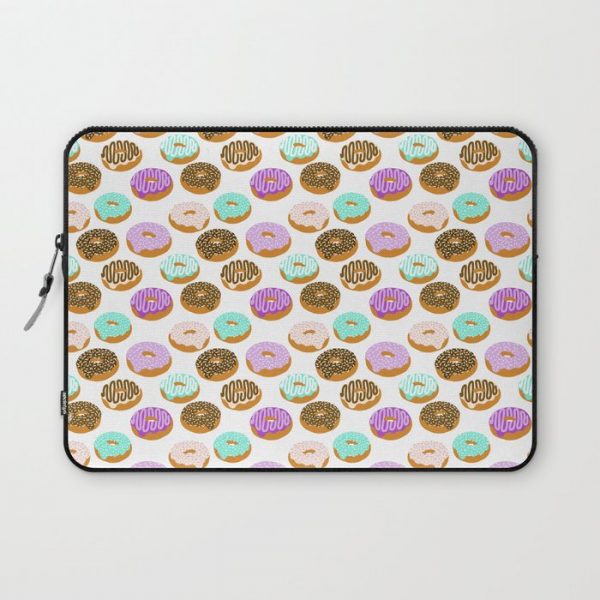 Donuts - junk food treat funny illustration with happy food face doughnuts pastry bakery Computer Cover by CharlotteWinter - Laptop Sleeve - 13"