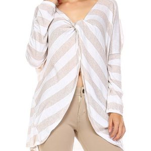 Draped Long Sleeve Polyester Stripes Reversible Casual Tunic