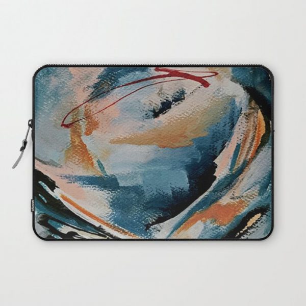 Drift 6: a bold mixed media piece in blues, brown, pink and red Computer Cover by Alyssa Hamilton Art - Laptop Sleeve - 13"