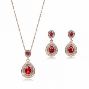 Drop Jewelry Set Alloy Rhinestone Crystal Necklace Earrings Set