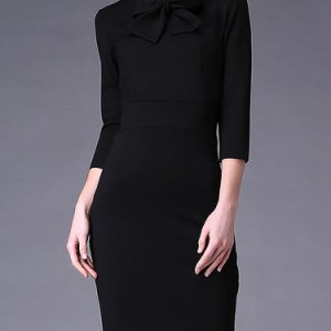 Elegant 3/4 Sleeve Crew Neck Sheath Midi Dress