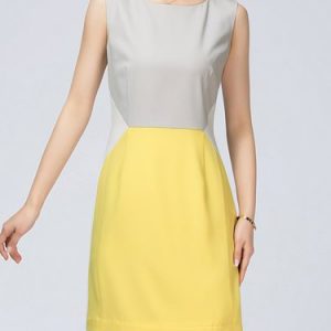 Elegant A-line Color-block Sleeveless Midi Dress