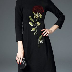 Elegant Appliqued Long Sleeve Mini Dress