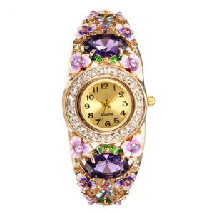 Elegant Cloisonne Watch Flower Rhinestone Crystal Watch for Women Gift