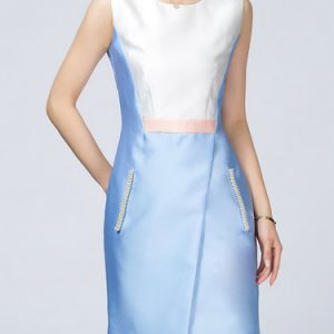 Elegant Color-block Sleeveless Bodycon Midi Dress