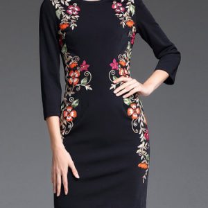 Elegant Embroidered 3/4 Sleeve Mini Dress