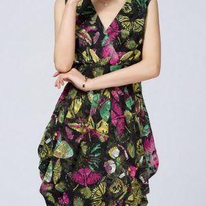 Elegant Floral Cocoon Sleeveless Draped Midi Dress