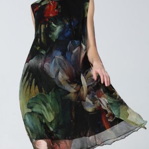 Elegant Floral-print Sleeveless Midi Dress