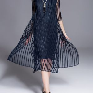 Elegant Half Sleeve Crew Neck A-line Slit Midi Dress