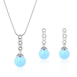 Elegant Jewelry Set Blue Opal Earrings Necklace Set