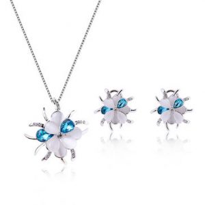 Elegant Jewelry Set Flower Crystal Opal Earrings Necklace Set