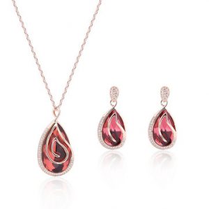 Elegant Jewelry Set Oval Crystal Rhinestone Earrings Necklace Set