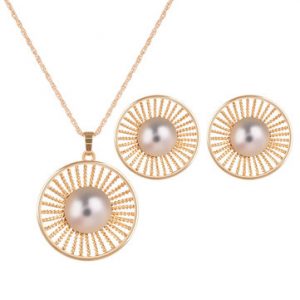 Elegant Jewelry Set Pearl Hollow Circle Earrings Necklace Set