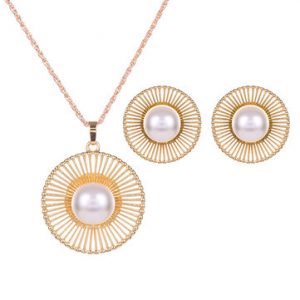 Elegant Jewelry Set Sector Pearl Necklace Earrings Set