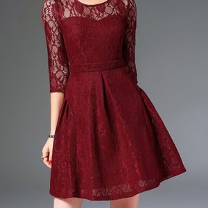 Elegant Lace A-line 3/4 Sleeve Mini Dress