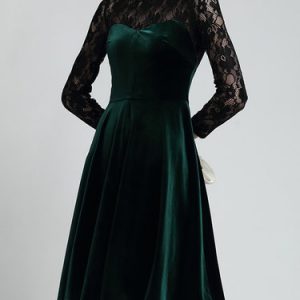 Elegant Long Sleeve Pierced A-line Velvet Party Dress