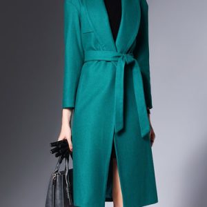 Elegant Long Sleeve Solid Coat With Belt