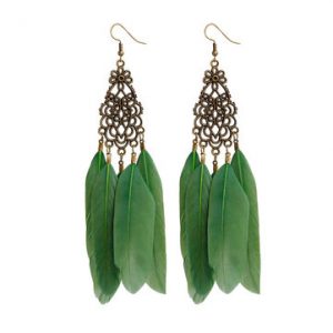 Elegant Retro Earrings Feather Long Drop Earrings