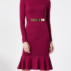 Elegant Ruffled Flounce Long Sleeve Midi Dress