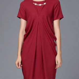 Elegant Short Sleeve Solid Ruched Midi Dress