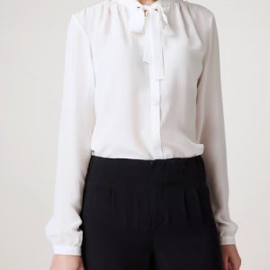 Elegant Silk Bow Long Sleeve Lady Work Blouse