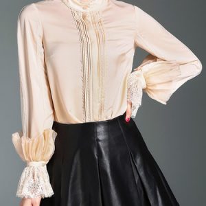 Elegant Silk Paneled Frill Sleeve H-line Blouse