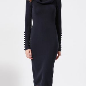 Elegant Solid Knitted Long Sleeve Wool Blend Sweater Dress