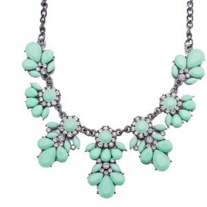 Elegant Women Necklace Green Flower Rhinestone Necklace