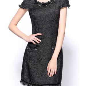 Elegant Wool Blend Short Sleeve Mini Dress