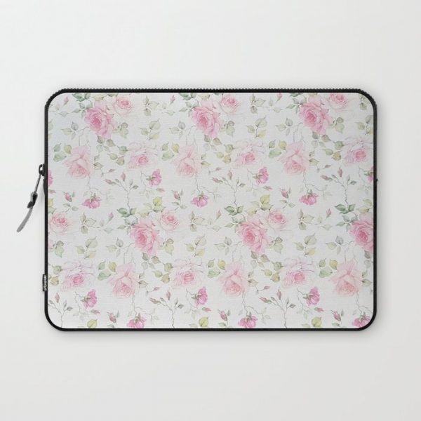 Elegant blush pink white vintage rose floral Computer Cover by Pink Water - Laptop Sleeve - 13"