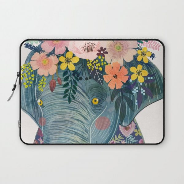 Elephant with flowers on head Computer Cover by Mia Charro - Laptop Sleeve - 13"