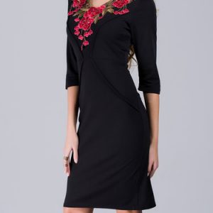 Embroidered 3/4 Sleeve Elegant Bodycon Midi Dress