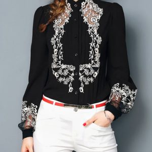 Embroidered Balloon Sleeve Abstract H-line Blouse