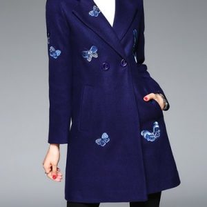 Embroidered Casual Lapel Long Sleeve Coat